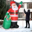Felfújható Mikulás, 275 cm, zsákkal és macival, karácsonyi dekoráció beépített LED lámpákkal