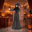 180 cm-es Halloween animált boszorkánydekoráció életnagyságban, ragyogó szemekkel, hátborzongató hanggal, érintésre aktiválható