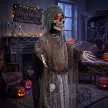 Animált Kaszás, 170 cm, életnagyságú Halloween animatronikus mozgatható kezekkel/fejjel, világító szemekkel és hátborzongató hanggal