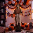 Animált Kaszás, 170 cm, életnagyságú Halloween animatronikus mozgatható kezekkel/fejjel, világító szemekkel és hátborzongató hanggal