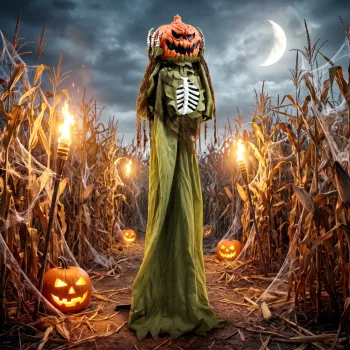   Animált, felugró tök csontváz, 173 cm, ijesztő halloweeni dekoráció fénnyel, hanggal és érintéssel aktiválható