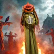 Animált, felugró tök csontváz, 173 cm, ijesztő halloweeni dekoráció fénnyel, hanggal és érintéssel aktiválható