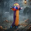 167 cm-es életnagyságú animált halloweeni bohóc dekoráció hanggal és érintéssel aktiválható