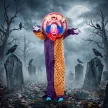 167 cm-es életnagyságú animált halloweeni bohóc dekoráció hanggal és érintéssel aktiválható