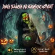Animált halloweeni asztali boszorkány nevető hanggal, ragyogó szemekkel és hang-/érintésaktiválással