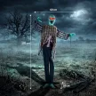 Animált halloweeni zombi, életnagyságú, 170 cm, hanggal és érintéssel aktiválható, hátborzongató dekorációval