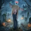 Animált halloweeni zombi, életnagyságú, 170 cm, hanggal és érintéssel aktiválható, hátborzongató dekorációval