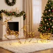 3-tlg. beleuchtetes Rentier- und Schlitten-Set, Weihnachtsdeko aus Polyrattan mit LEDs, 8 Modi, Timer