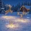 3 darabos világító rénszarvas szett, kültéri karácsonyi dekoráció 200 meleg fehér LED-del, 8 üzemmóddal, napi időzítővel