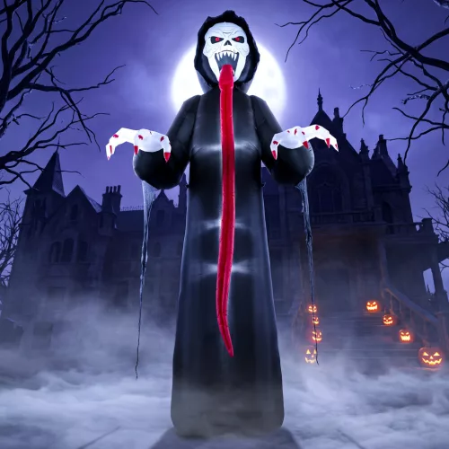 Felfújható Halloween csontváz, 310 cm, beépített LED lámpákkal, ijesztő dekoráció beltéri és kültéri használatra