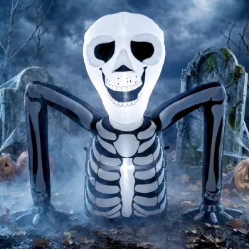   Felfújható Halloween csontváz, kikúszik a földből, LED fényekkel, ijesztő dekoráció beltéri és kültéri használatra.