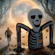 Felfújható Halloween csontváz, kikúszik a földből, LED fényekkel, ijesztő dekoráció beltéri és kültéri használatra.