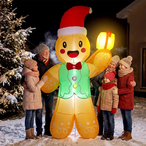 Felfújható karácsonyi mézeskalácsfigura, 250 cm, ajándékdobozzal és LED-ekkel, kültéri használatra