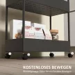 Konyhai kocsi 4 polccal, 4 rugalmas akasztóval, 4 kerékkel, 40 cm x 19 cm x 90 cm, fülkekocsi, fekete