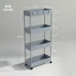 Konyhai kocsi 4 polccal, 4 rugalmas akasztóval, 4 kerékkel, 40 cm x 19 cm x 90 cm, fülkekocsi, szürke