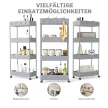 Konyhai kocsi 4 polccal, 4 rugalmas akasztóval, 4 kerékkel, 40 cm x 19 cm x 90 cm, fülkekocsi, szürke