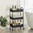 Mehrzweckwagen Rollwagen Küchenwagen, 3 Regale, 4 Rollen, 45 cm x 30,6 cm x 79 cm, Schwarz