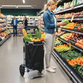   3 az 1-ben összecsukható bevásárlókocsi 40 literes űrtartalommal, akár 25 kg teherbírással, hűtőrekesszel, fekete