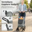 Bevásárlókocsi, 46 literes zsák, összecsukható bevásárlókocsi hűtőtáskával, állítható fogantyú, alumínium váz, szürke