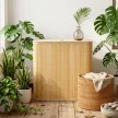 Pfandflaschen Sammelbehälter mit Deckel 150L, Bambus Pfandflaschen Organizer mit Zwei Tasche für Küche