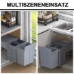 Szemetesláda-konstrukció 3 szelektív hulladékgyűjtővel, sínrendszerrel, beépített, 3 darabos hulladéktároló készlet, szürke