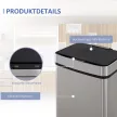 47 literes szenzoros szemetes + 2 x 12,5 literes automata hulladékgyűjtő mozgásérzékelővel, vízálló rozsdamentes acél hulladékválogató rendszer konyhába, ezüst