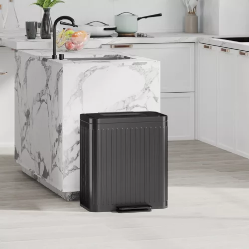  Küchenmülleimer, 2 x 20 L-Fächer, effiziente Mülltrennung, Fußpedal, Kunststoff, Metall, Schwarz