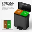  Küchenmülleimer, 2 x 20 L-Fächer, effiziente Mülltrennung, Fußpedal, Kunststoff, Metall, Schwarz