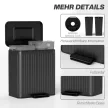  Küchenmülleimer, 2 x 20 L-Fächer, effiziente Mülltrennung, Fußpedal, Kunststoff, Metall, Schwarz