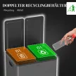 2 x 15 literes dupla hulladékgyűjtő, pedállal nyitható, könnyen tisztítható, rozsdamentes acél, műanyag, fekete