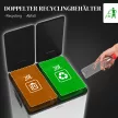 2 x 20 literes dupla hulladékgyűjtő, pedállal nyitható, könnyen tisztítható, rozsdamentes acél, műanyag, ezüst