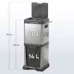  Mülleimer 20+14L Treteimer mit Deckel Fußpedal Kippfach herausnehmbare Inneneimer, Edelstahl 32,5 x 31,5 x 78 cm Silber