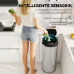Szenzoros, 55 literes hulladékgyűjtő, érintésmentes szemetes, lágyan záródó rozsdamentes acél fedéllel konyhába és edzőterembe