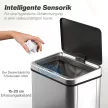 Sensor Mülleimer 40L Edelstahl Automatischer Mülleimer mit Soft-Close-Deckel Bewegungssensor 35,5 x 26 x 55 cm Silber
