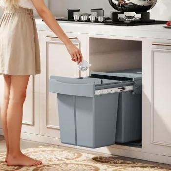   Kihúzható hulladékgyűjtő, 2 x 20 l, kivehető tartályokkal, műanyag, fém, szürke