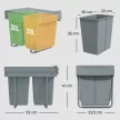 Kihúzható hulladékgyűjtő, 2 x 20 l, kivehető tartályokkal, műanyag, fém, szürke