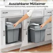Kihúzható hulladékgyűjtő, 2 x 20 l, kivehető tartályokkal, műanyag, fém, szürke