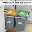 Kihúzható hulladékgyűjtő, 2 x 20 l, kivehető tartályokkal, műanyag, fém, szürke