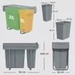 Kihúzható hulladékgyűjtő, konyhai hulladéktároló 2 kivehető vödörrel, fogantyúval, 30 literes (20 l+10 l), fém, szürke