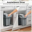 Kihúzható hulladékgyűjtő, konyhai hulladéktároló 2 kivehető vödörrel, fogantyúval, 30 literes (20 l+10 l), fém, szürke