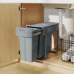 Kihúzható hulladékgyűjtő, konyhai hulladéktároló 2 kivehető vödörrel, fogantyúval, 30 literes (20 l+10 l), fém, szürke
