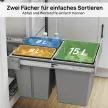 31 literes, kihúzható szemeteskuka, 15 liter + 8 liter x 2, kivehető vödrökkel