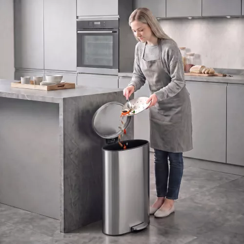  Mülleimer mit Soft-Close Deckel Treteimer mit Herausnehmbarem Inneneimer 30L Silber