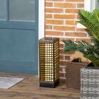   Kültéri lámpa, kerti lámpa, napelemes, 8 órás világítási idő, automatikus bekapcsolás, rattan hatású, 15,5 x 15,5 x 46 cm