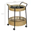 Kültéri tálalókocsi, 2 polccal, fékekkel, polyrattan, fém váz, Φ50 x 66M cm, sárga
