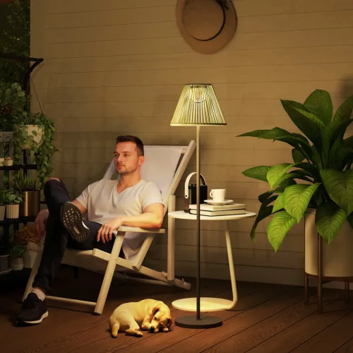 Napelemes állólámpa, rattan stílusú, napelemes lámpák fényérzékelővel, 25 LED izzó, bohém stílusú napelemes lámpa, Ø33 x 135 cm