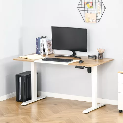 Magasságban állítható elektromos íróasztal, 140 x 70 cm, számítógépasztal 4 memóriahellyel, 4 darabos asztallap, állítható magasságú íróasztal ütközés- és túlmelegedésvédelemmel, fehér