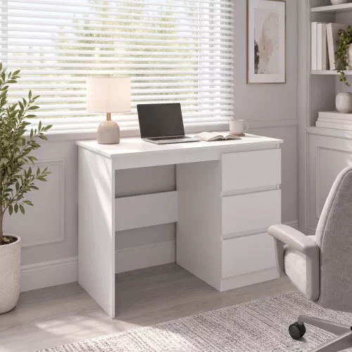  Computertisch Schreibtisch mit 3 Schubladen, Moderner Bürotisch PC Tisch 100 x 50 x 75 cm, Weiß