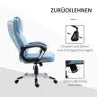 Irodai szék, számítógépes szék, forgószék, magasságállítható, hintáztató funkcióval, fejtámlával és párnázott karfákkal, ergonomikus, világoskék vászon, 66 x 75 x 110–120 cm