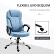 Irodai szék, számítógépes szék, forgószék, magasságállítható, hintáztató funkcióval, fejtámlával és párnázott karfákkal, ergonomikus, világoskék vászon, 66 x 75 x 110–120 cm